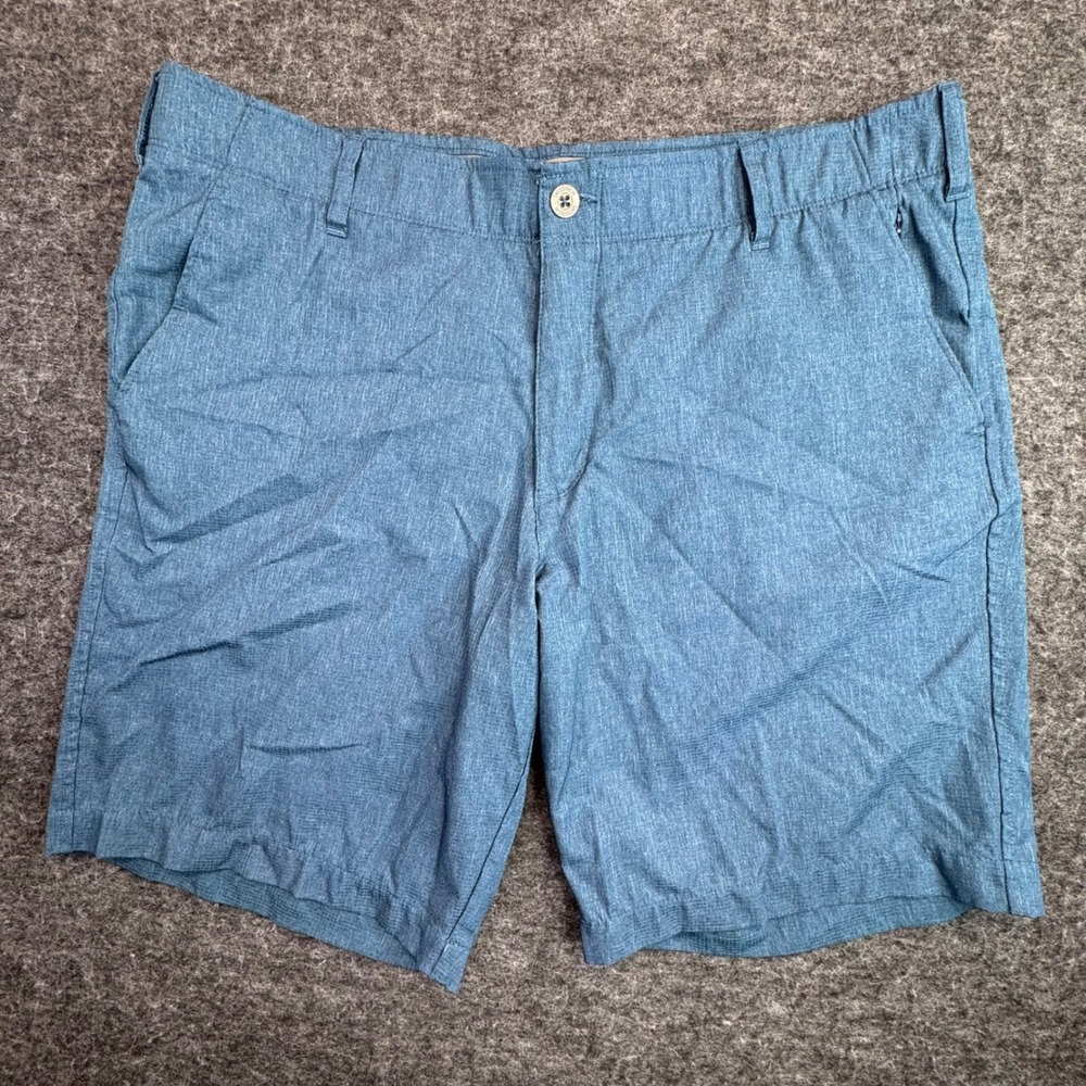 Swiss Tech Performance Shorts Mens 38 Blue Heathered Zipper Pocket Comfort Waist